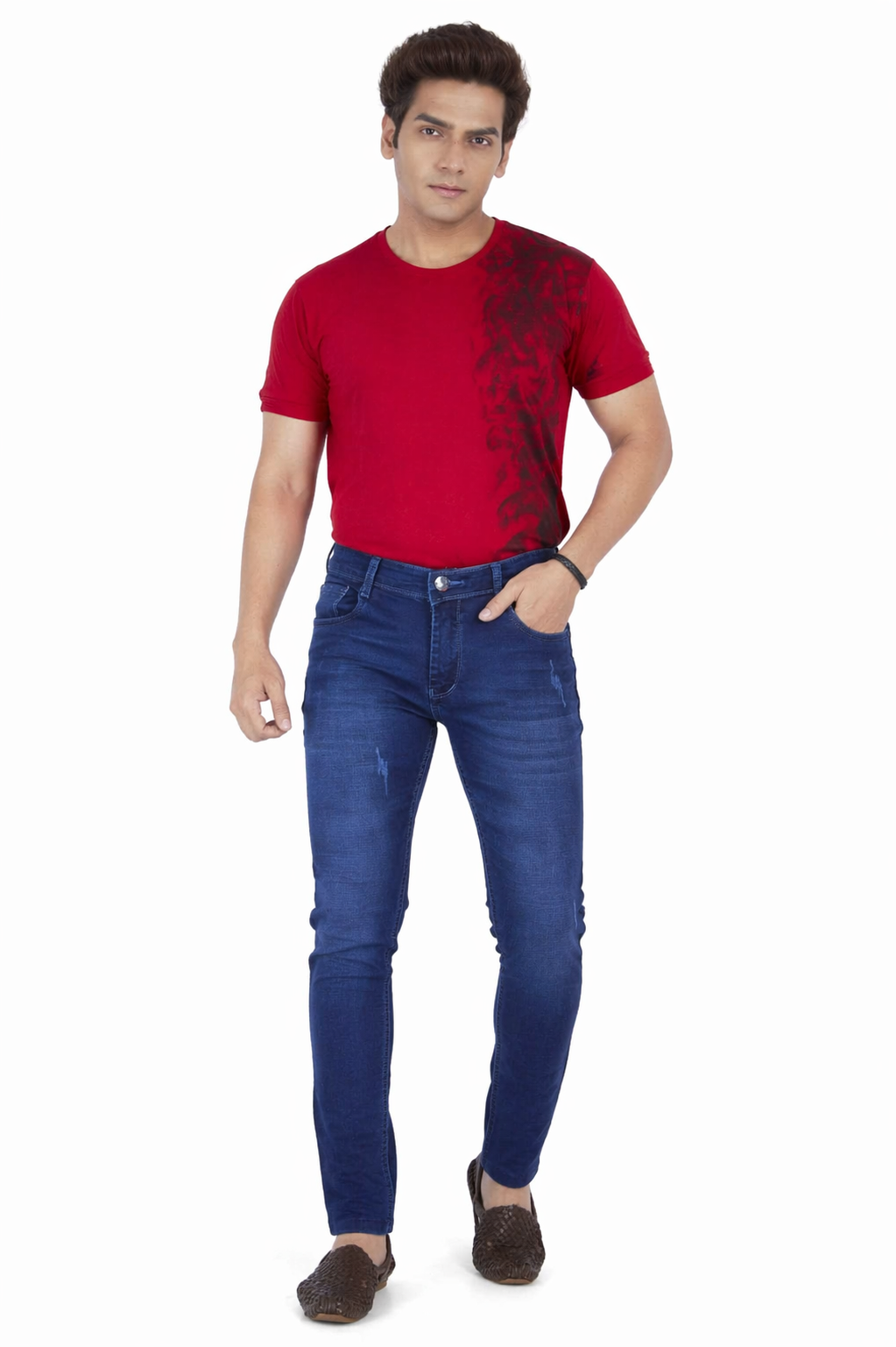 Men’s Mid Blue Washed Slim Fit Denim Jeans – Stretchable Casual Fashion Jeans for Men Design No. 2483