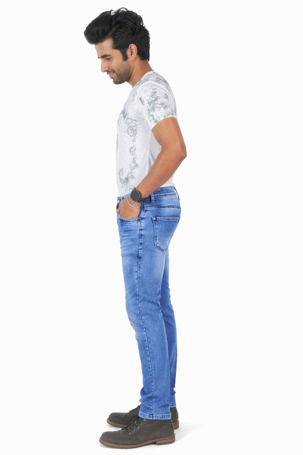 Men's Light Wash Blue Slim Fit Stretch Denim Jeans – Casual Fashion Comfortable Everyday Wear D.No 4201
