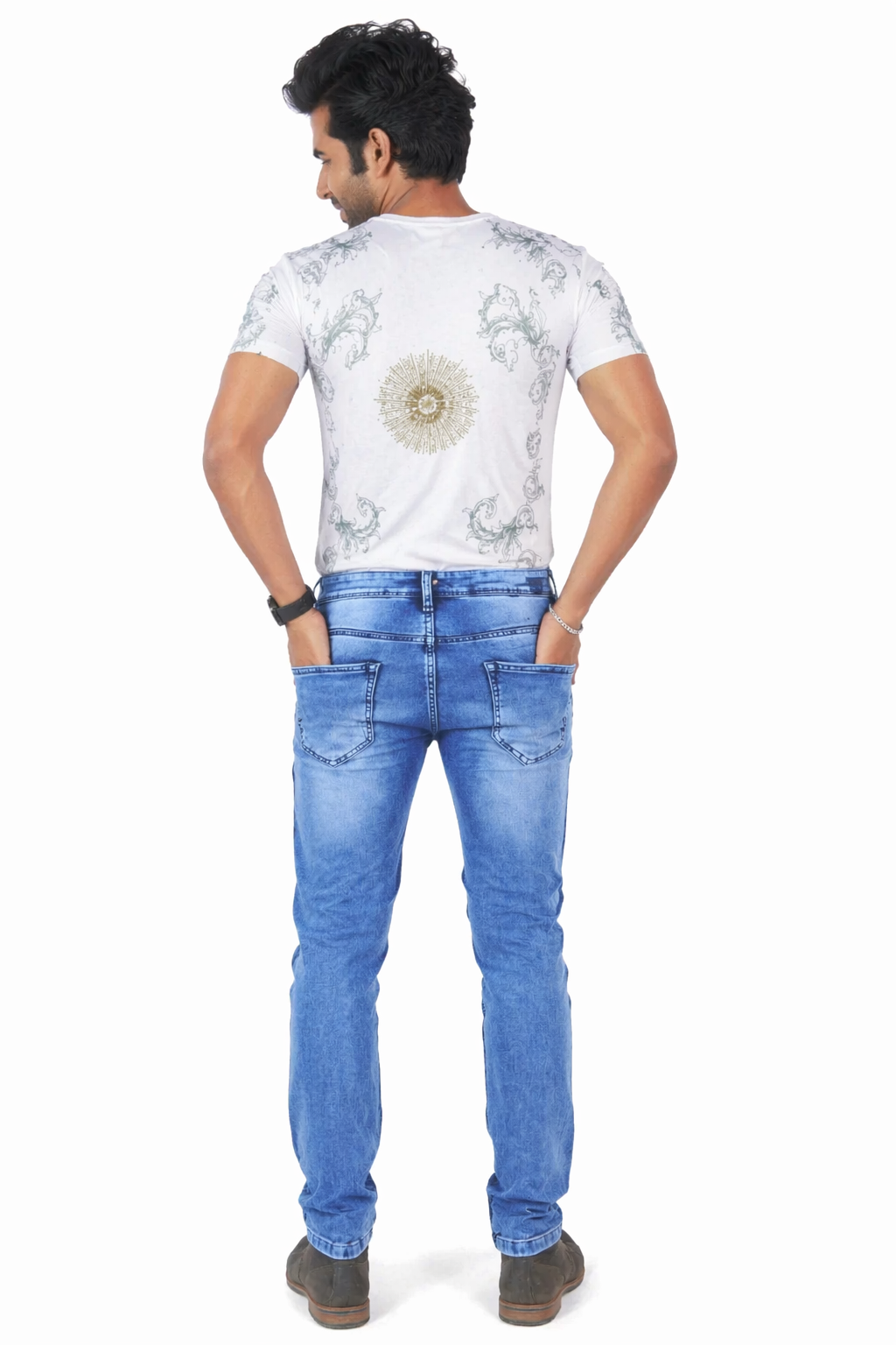 Men's Light Wash Blue Slim Fit Stretch Denim Jeans – Casual Fashion Comfortable Everyday Wear D.No 4201