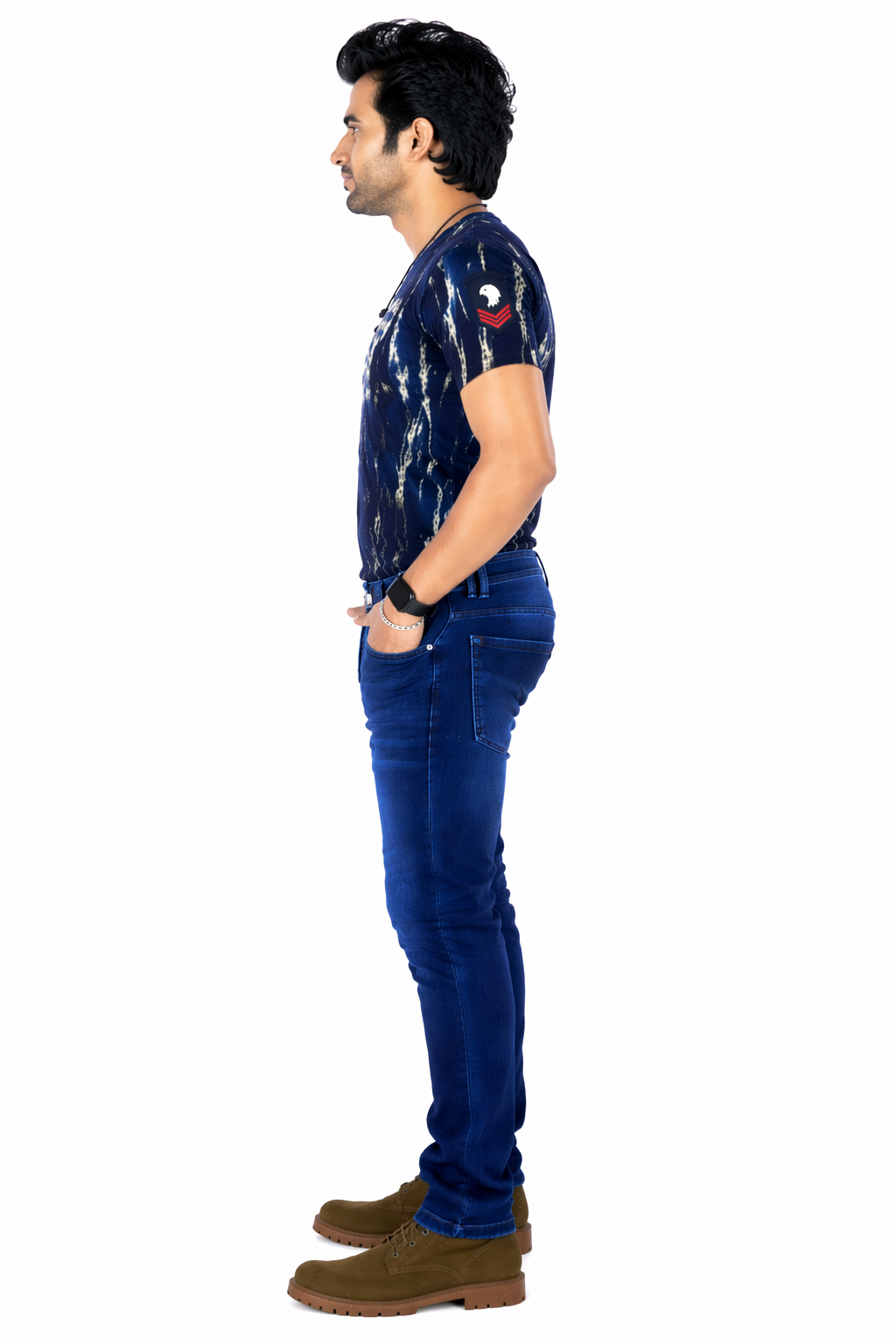 Men's Dark Wash Indigo Blue Slim Fit Stretch Denim Jeans – Stylish Casual Wear D.No.4202