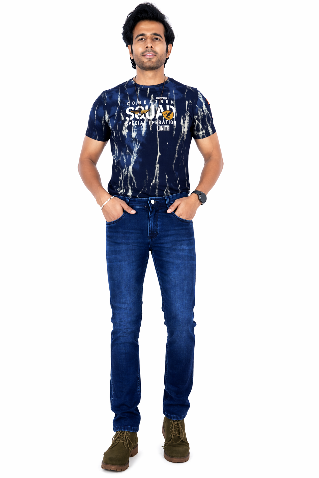 Men's Dark Wash Indigo Blue Slim Fit Stretch Denim Jeans – Stylish Casual Wear D.No.4202