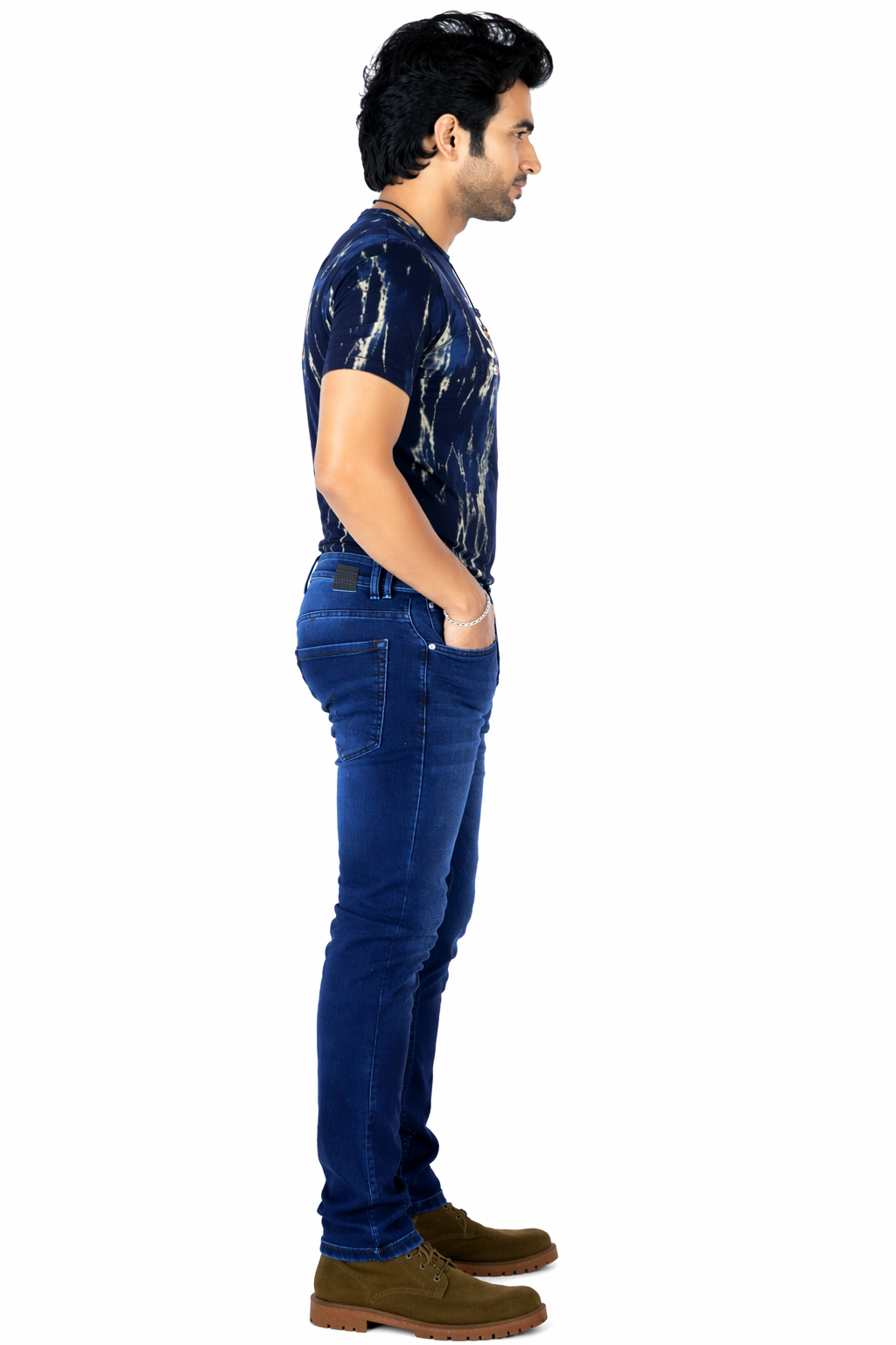 Men's Dark Wash Indigo Blue Slim Fit Stretch Denim Jeans – Stylish Casual Wear D.No.4202
