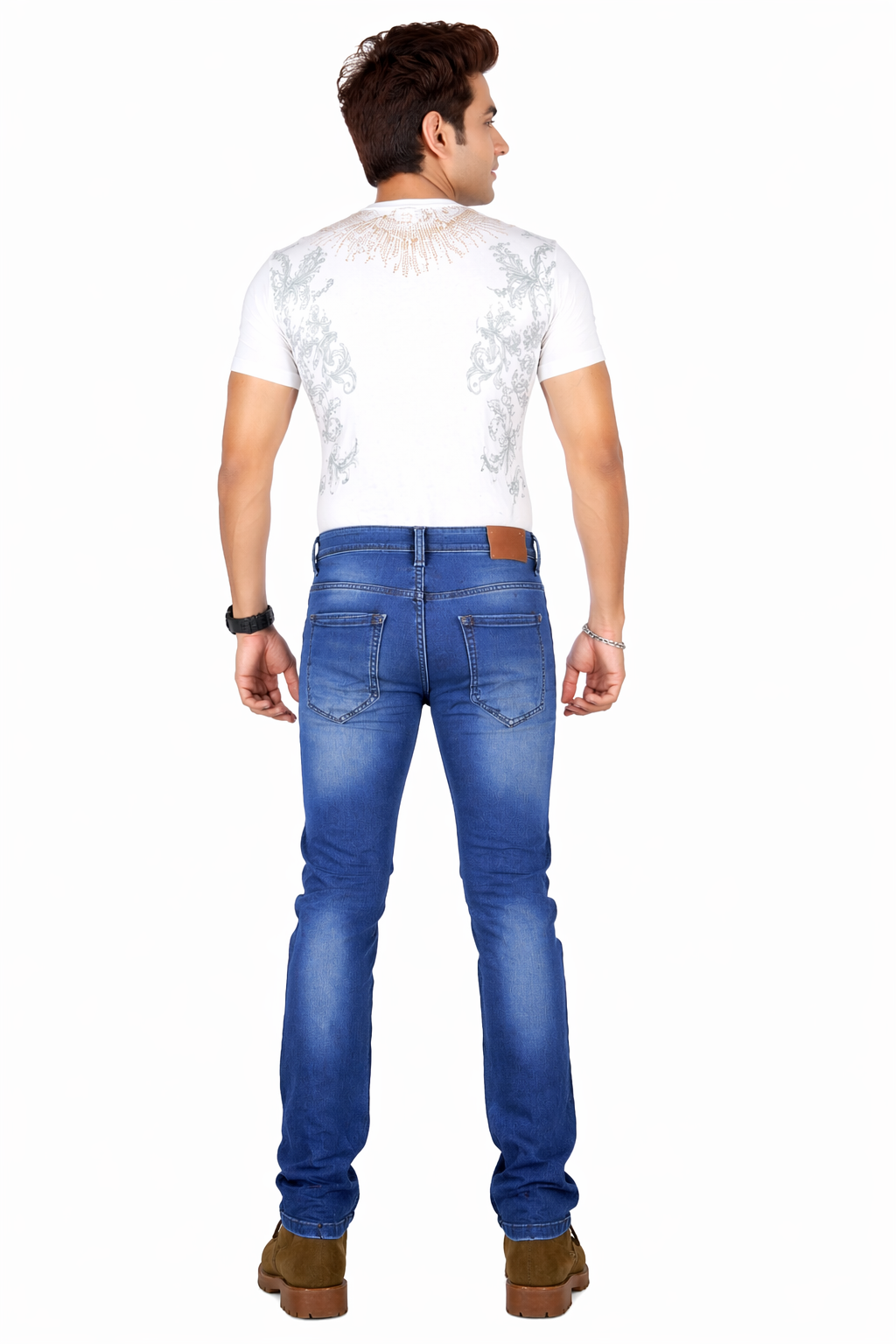Men's Mid Wash Blue Slim Fit Stretch Denim Jeans – Casual Fashion Wear D.No.4205