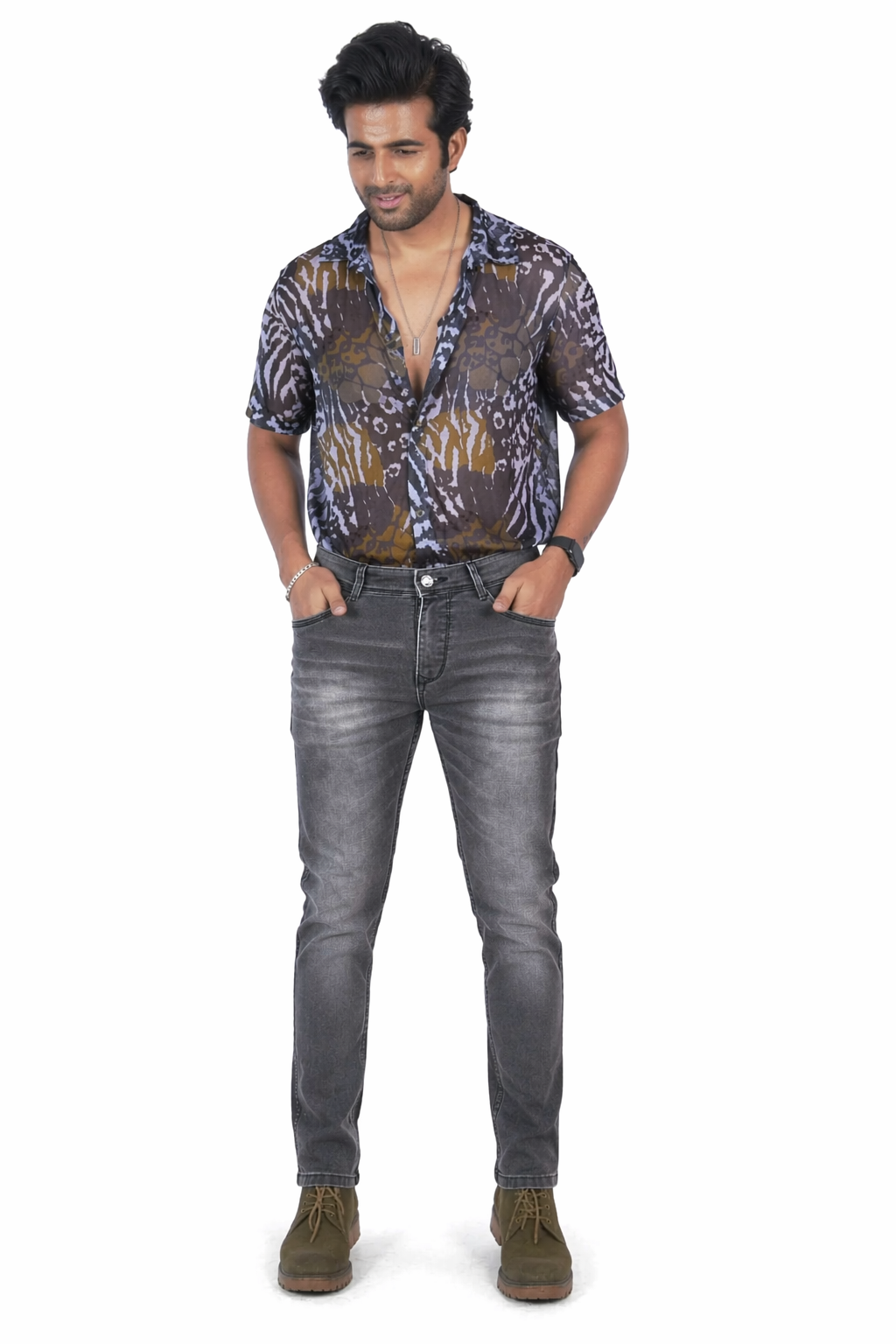 Men’s Charcoal Grey Washed Slim Fit Stretch Denim Jeans – Casual Stylish Jeans for Men D.No.4221