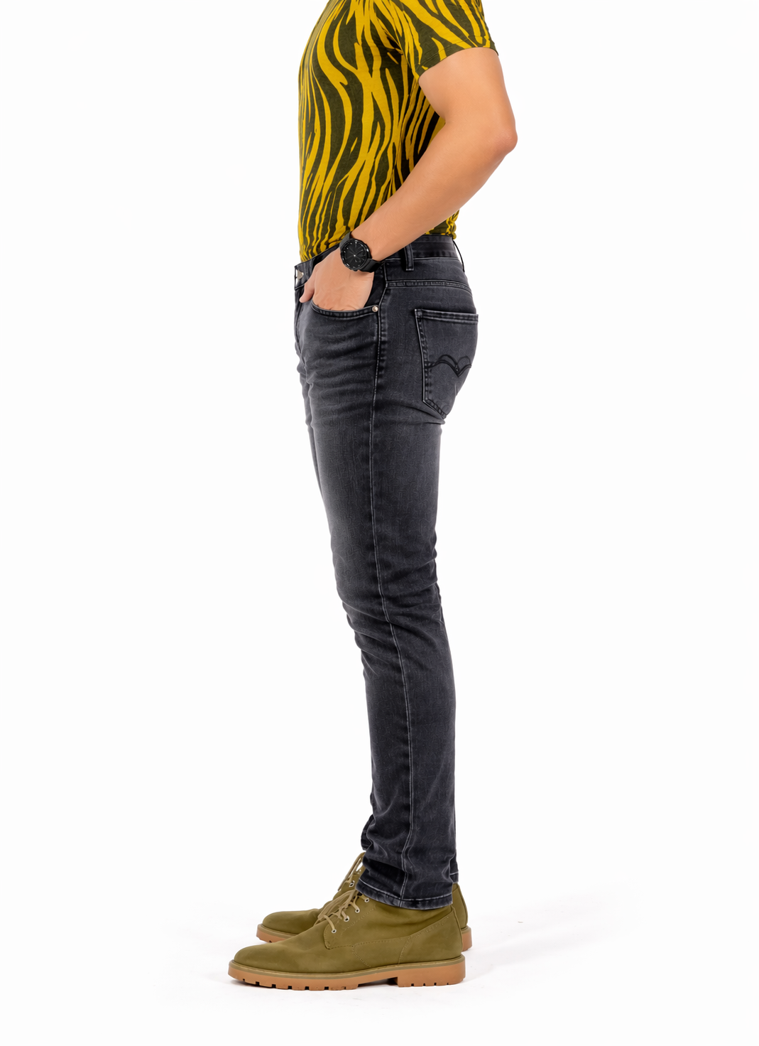 Men’s Dark Grey Washed Slim Fit Denim Jeans – Stretchable Casual Fashion Jeans for Men Design No. 4235