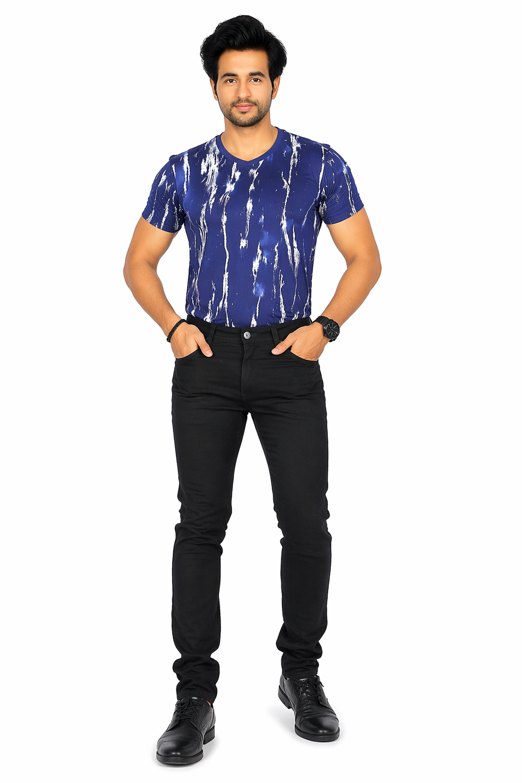 Men's Jet Black Slim Fit Stretch Denim Jeans – Premium Casual Wear D.No.4244