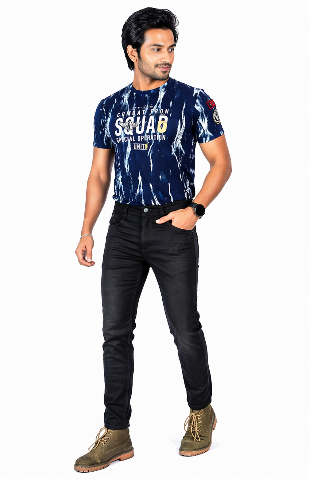 Men's Washed Black Slim Fit Stretch Denim Jeans – Casual Fashion Wear D.No.4245