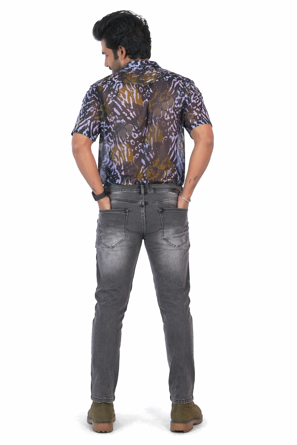 Men’s Charcoal Grey Washed Slim Fit Stretch Denim Jeans – Casual Stylish Jeans for Men D.No.4221