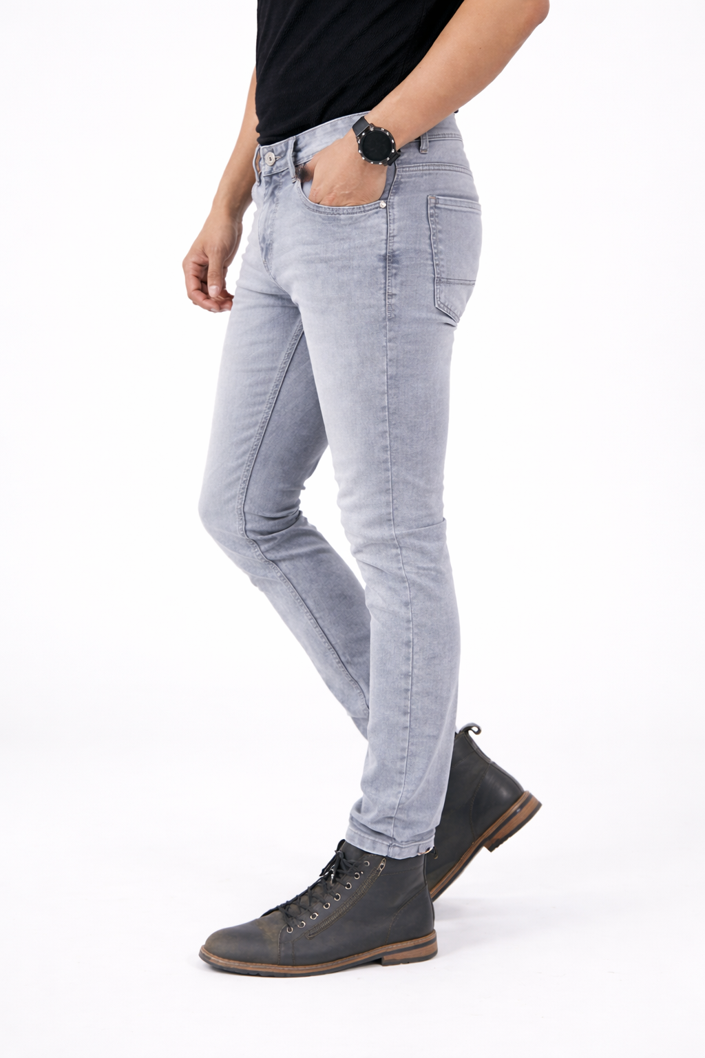 Men’s Light Ash Grey Slim Fit Stretchable Denim Jeans – Design No. 4234