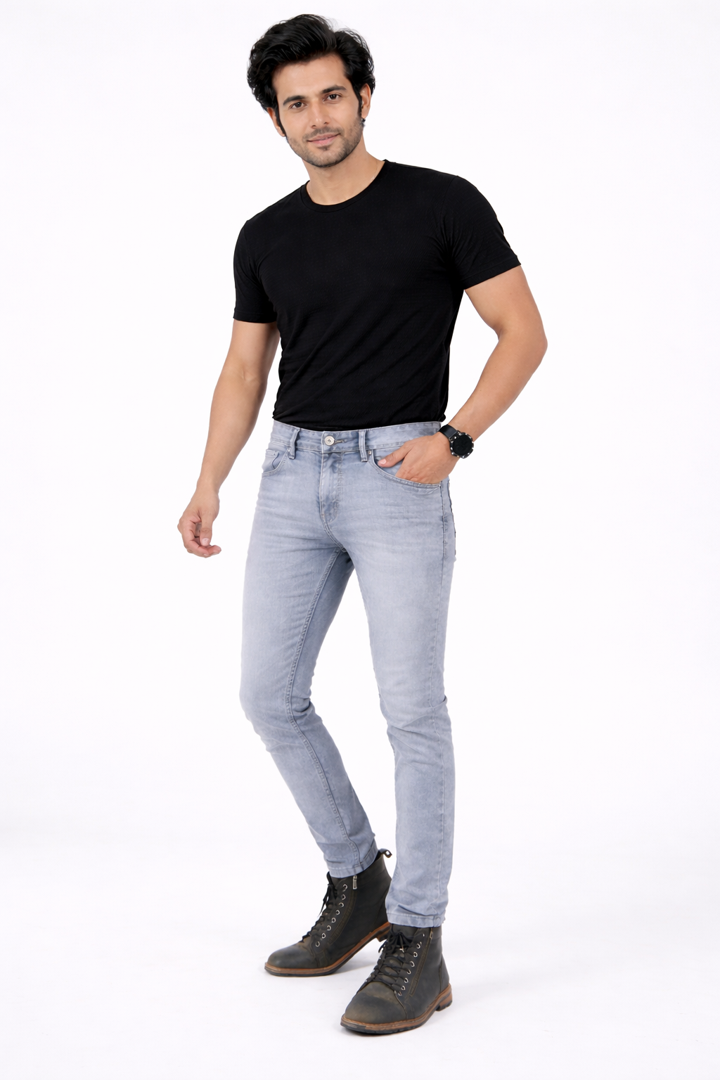 Men’s Light Ash Grey Slim Fit Stretchable Denim Jeans – Design No. 4234